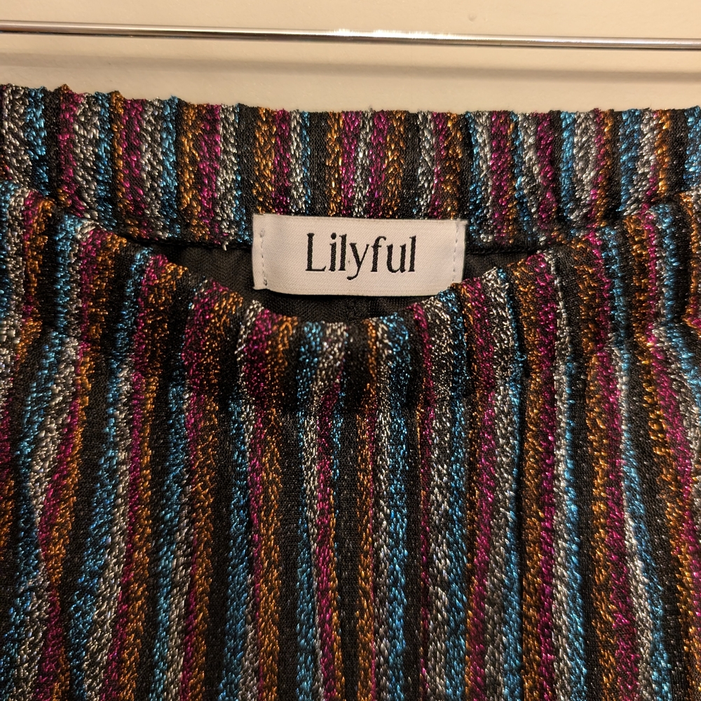 Lilyful Women's Wide Leg Pants Sparky Black Striped Sheer Size Small Festival - Picture 6 of 7